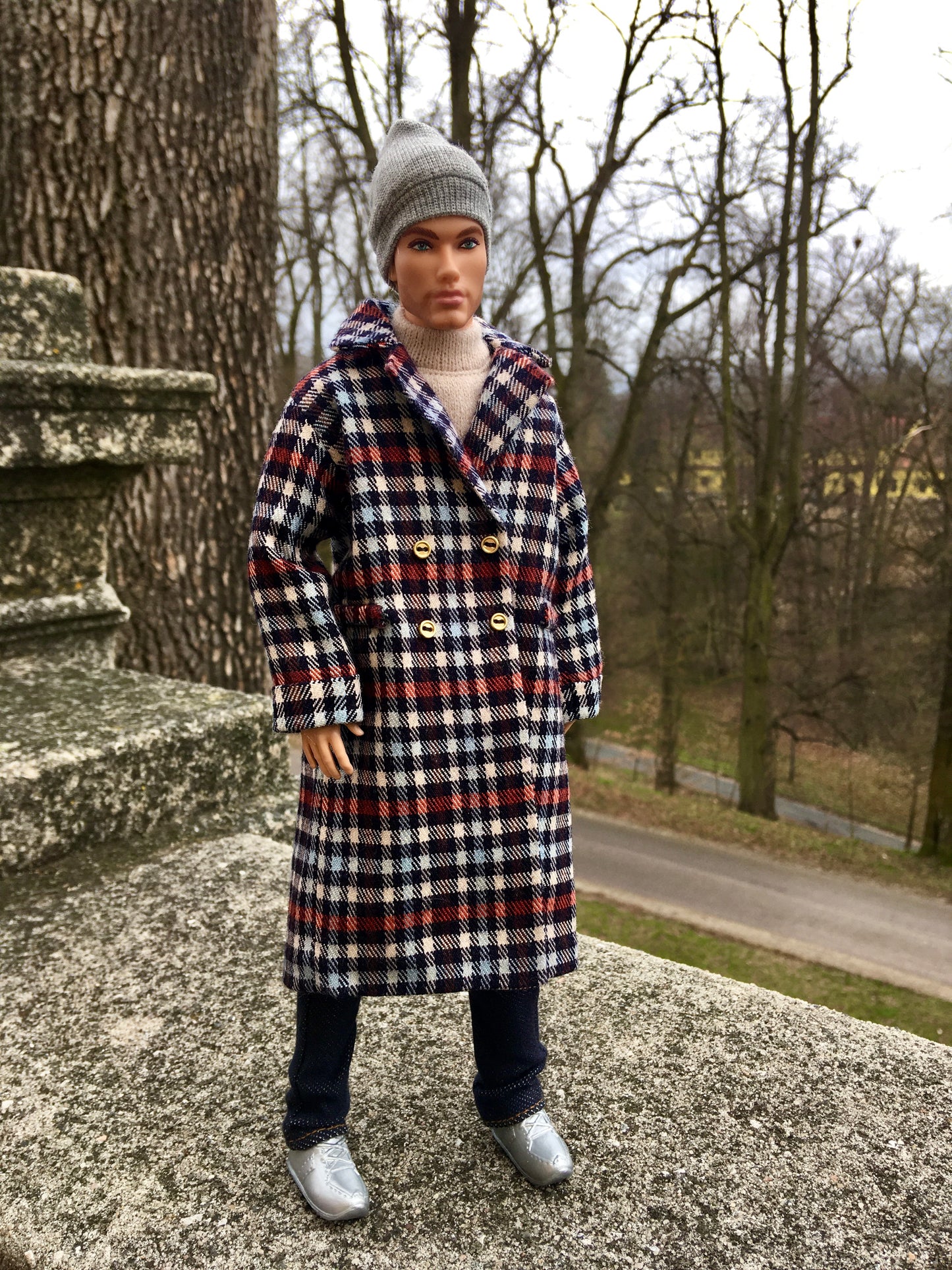 BQ-VELIOR – Checkered Long Coat for 12" 1/6 Scale Ken Dolls