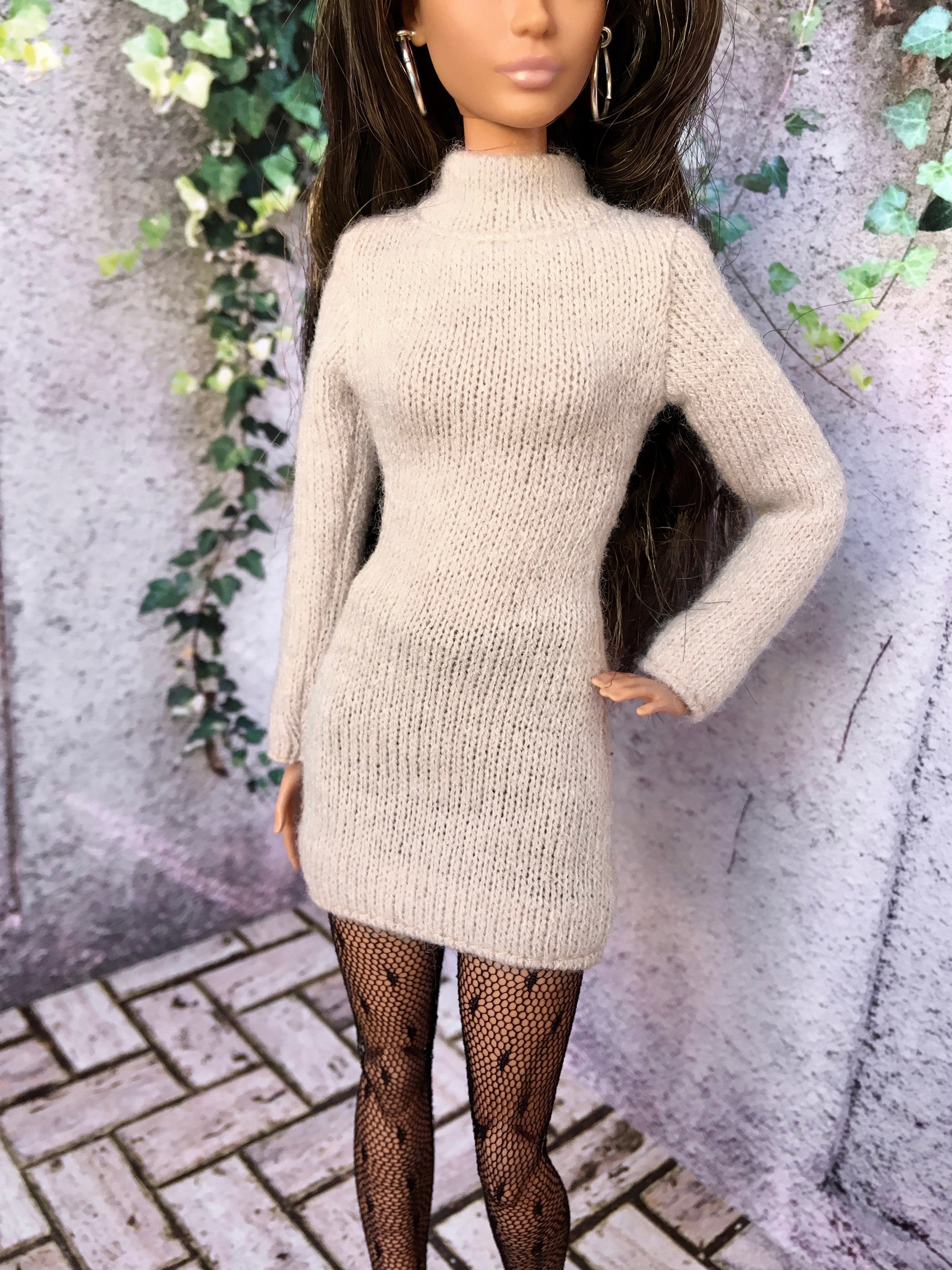 BQ-COZY  Cream Knit Turtleneck Dress for 11.5" Fashion Dolls  La Bastlera