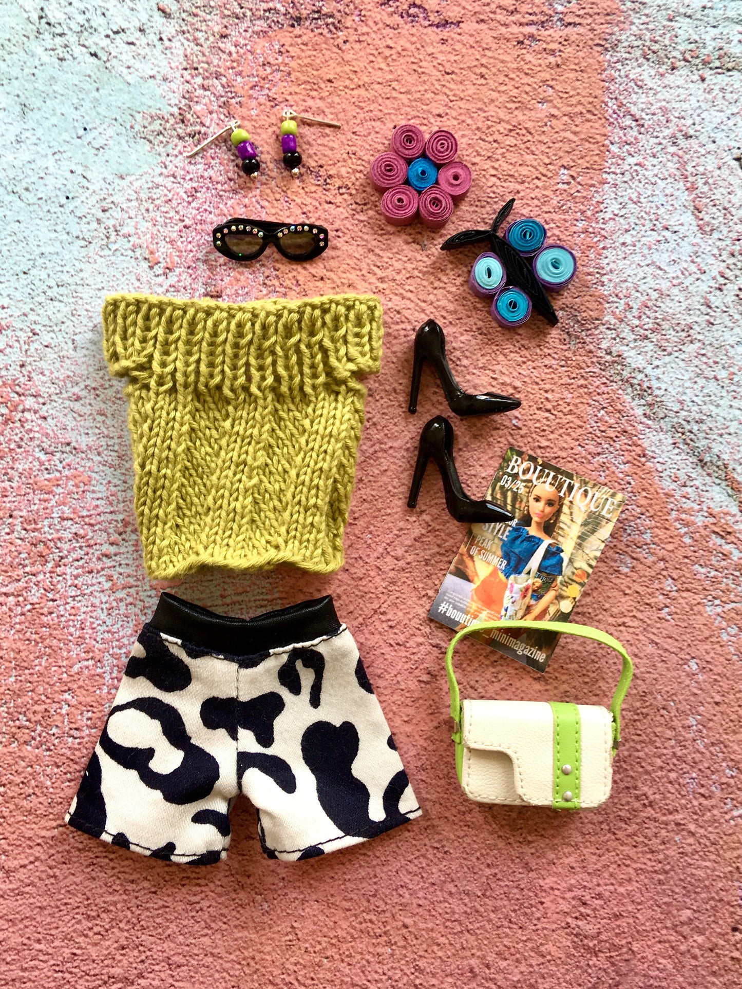 BQ‑E19 – Black, Lime & Purple Drop Earrings for 12" Fashion Dolls - www.bouutique.com