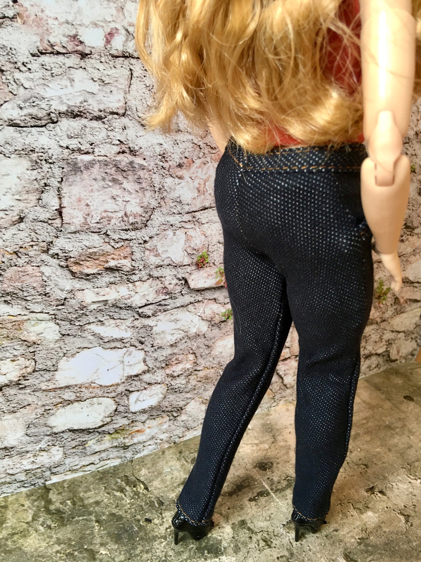 BQ-SUNSET – Slim Dark Blue Stretch Jeans for 11" Curvy Fashion Dolls - www.bouutique.com
