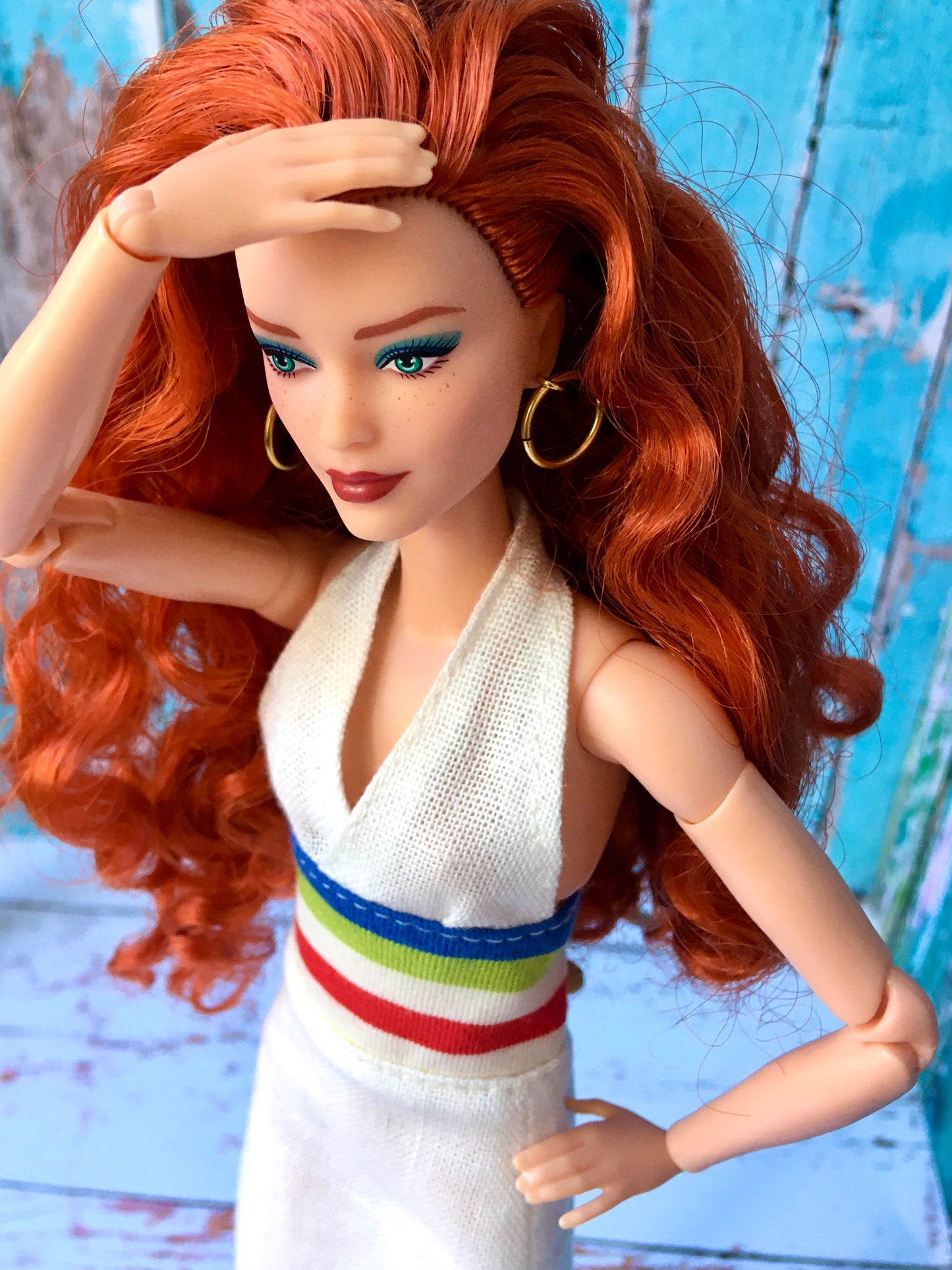 BQ-SYLIA – Ivory Striped Neck-Tie Dress for 11.5" 1/6 Scale Fashion Dolls