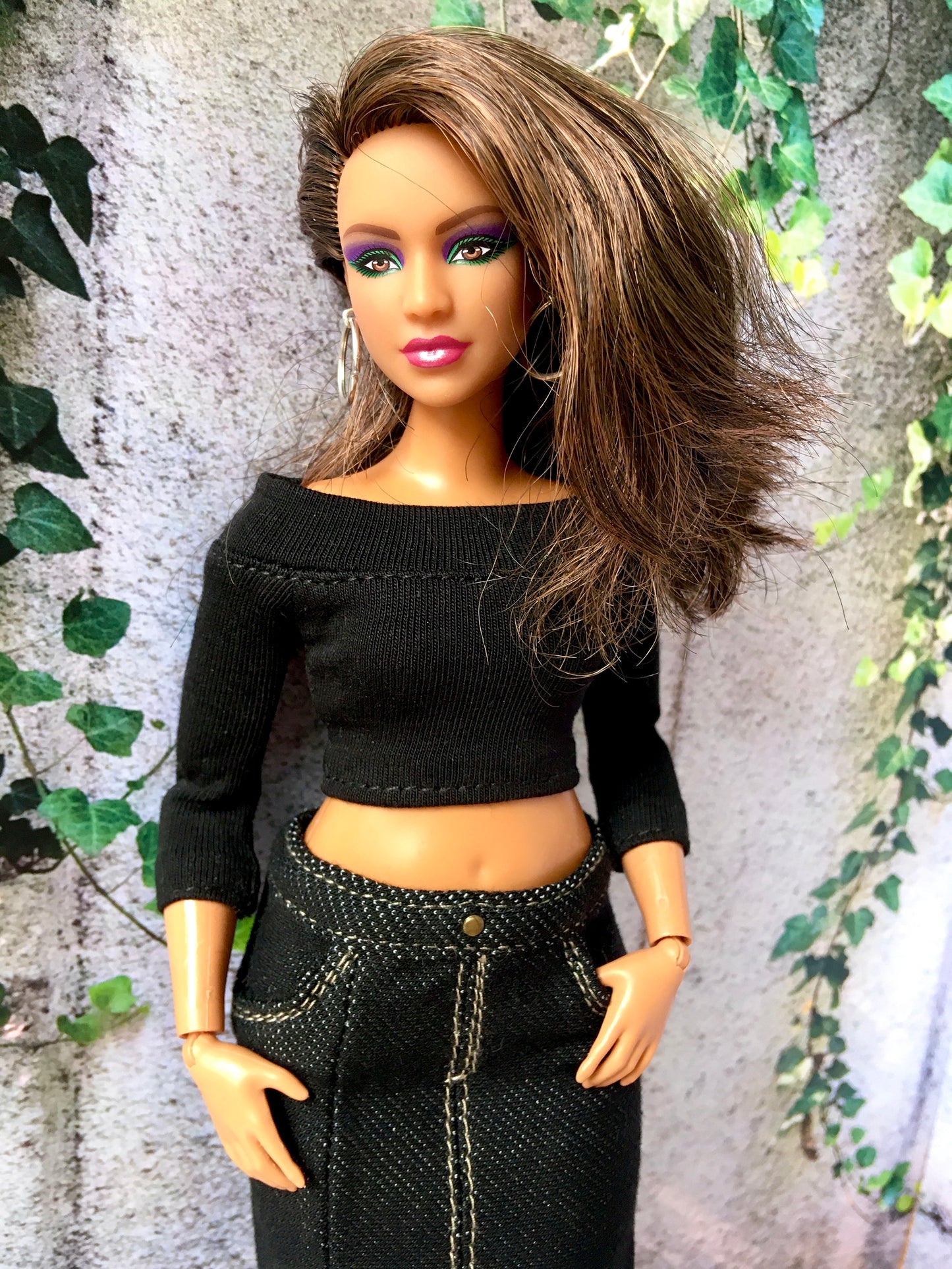 BQ-VANTI – Denim Stretch Midi Skirt for 11" Curvy Fashion Dolls - www.bouutique.com