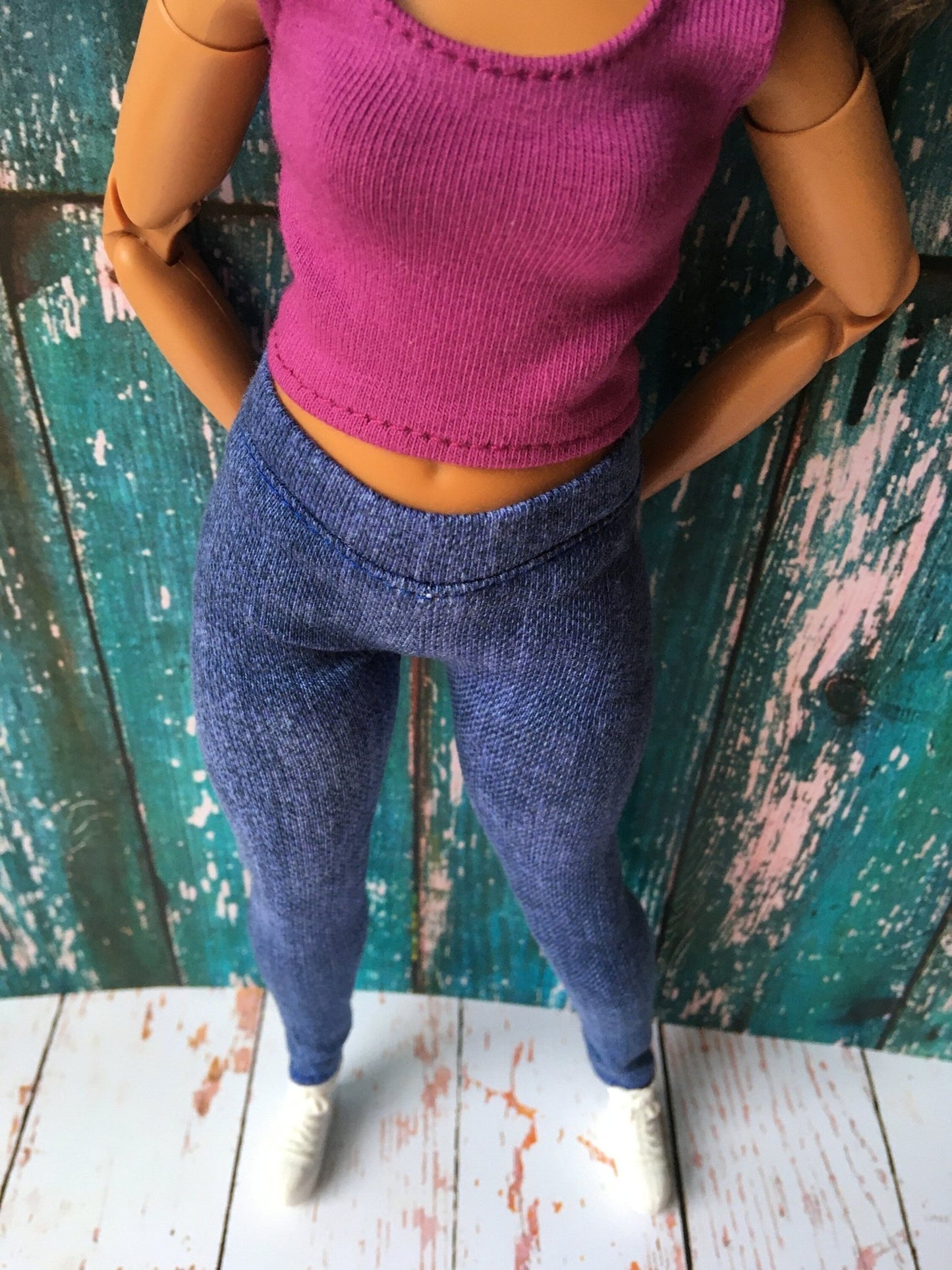 Azure Blue Leggings for Curvy Doll 1/6-scale