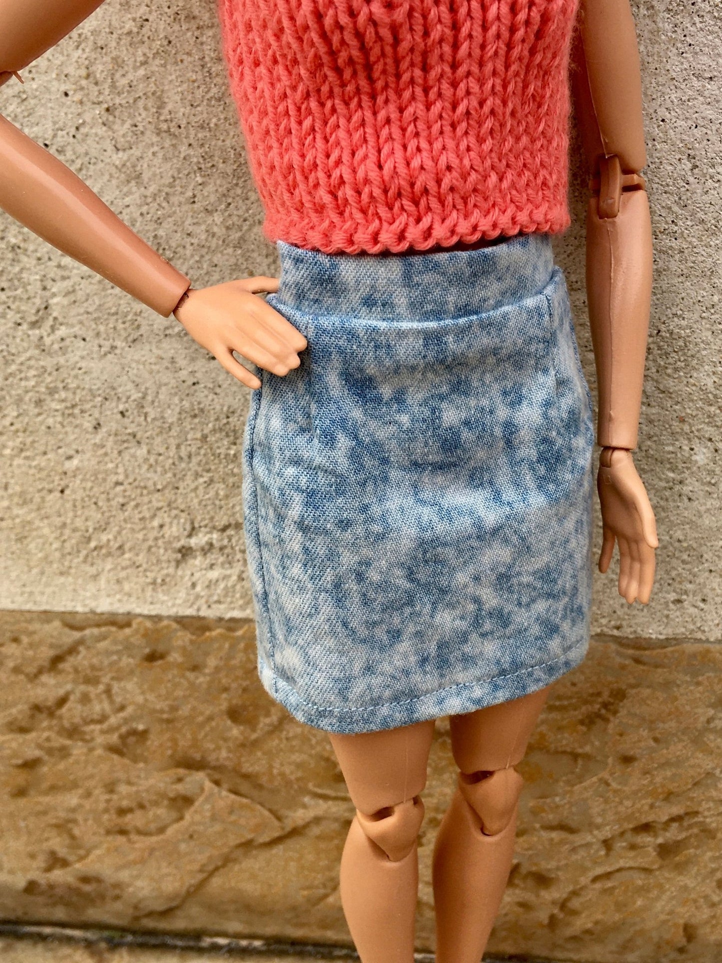 Grace Denim Pencil Skirt for Doll 1/6-scale, 11.5. Inch