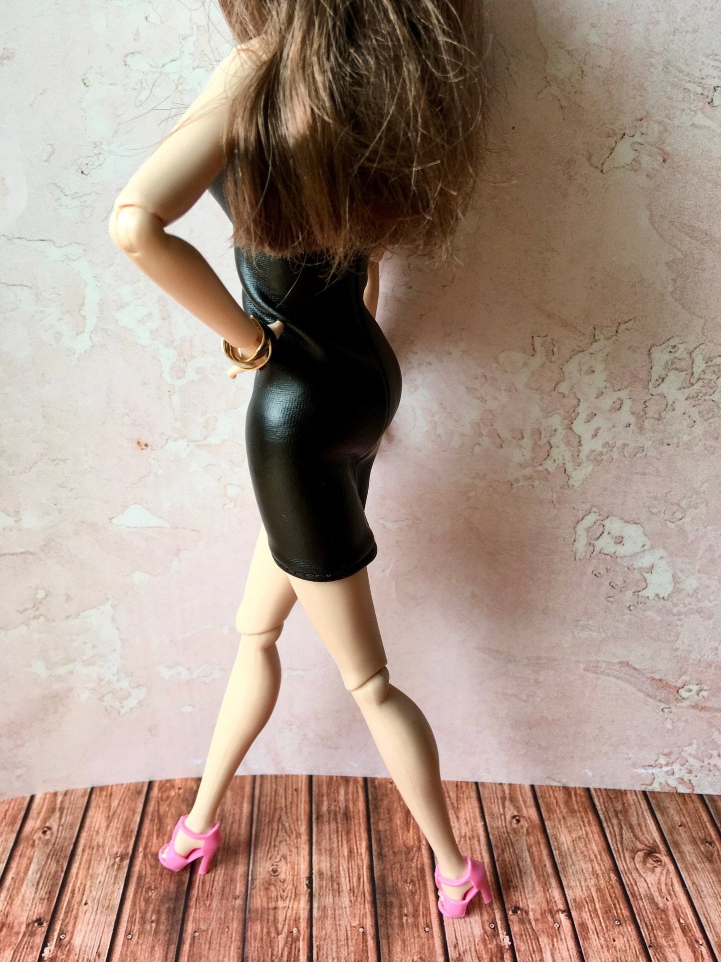 Coal Faux Leather Tube Bandeau Dress for Poppy Parker Doll
