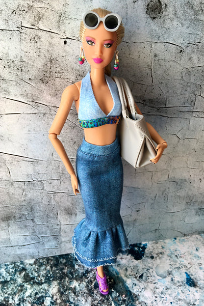 Rainbow Big Ring Beaded Silver Earrings for Dolls 1/6-scale, 12"