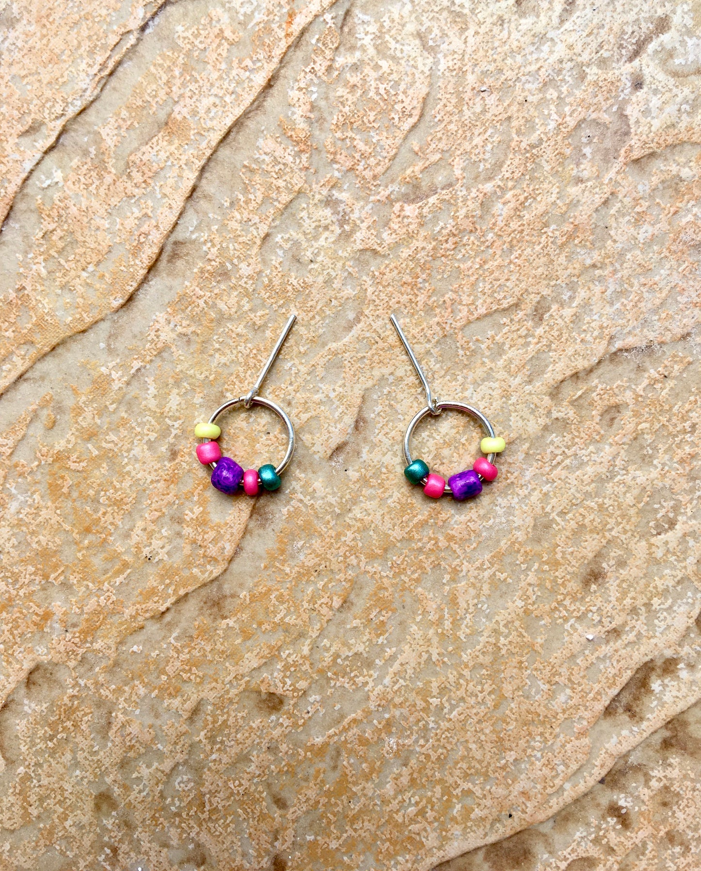 Rainbow Big Ring Beaded Silver Earrings for Dolls 1/6-scale, 12"