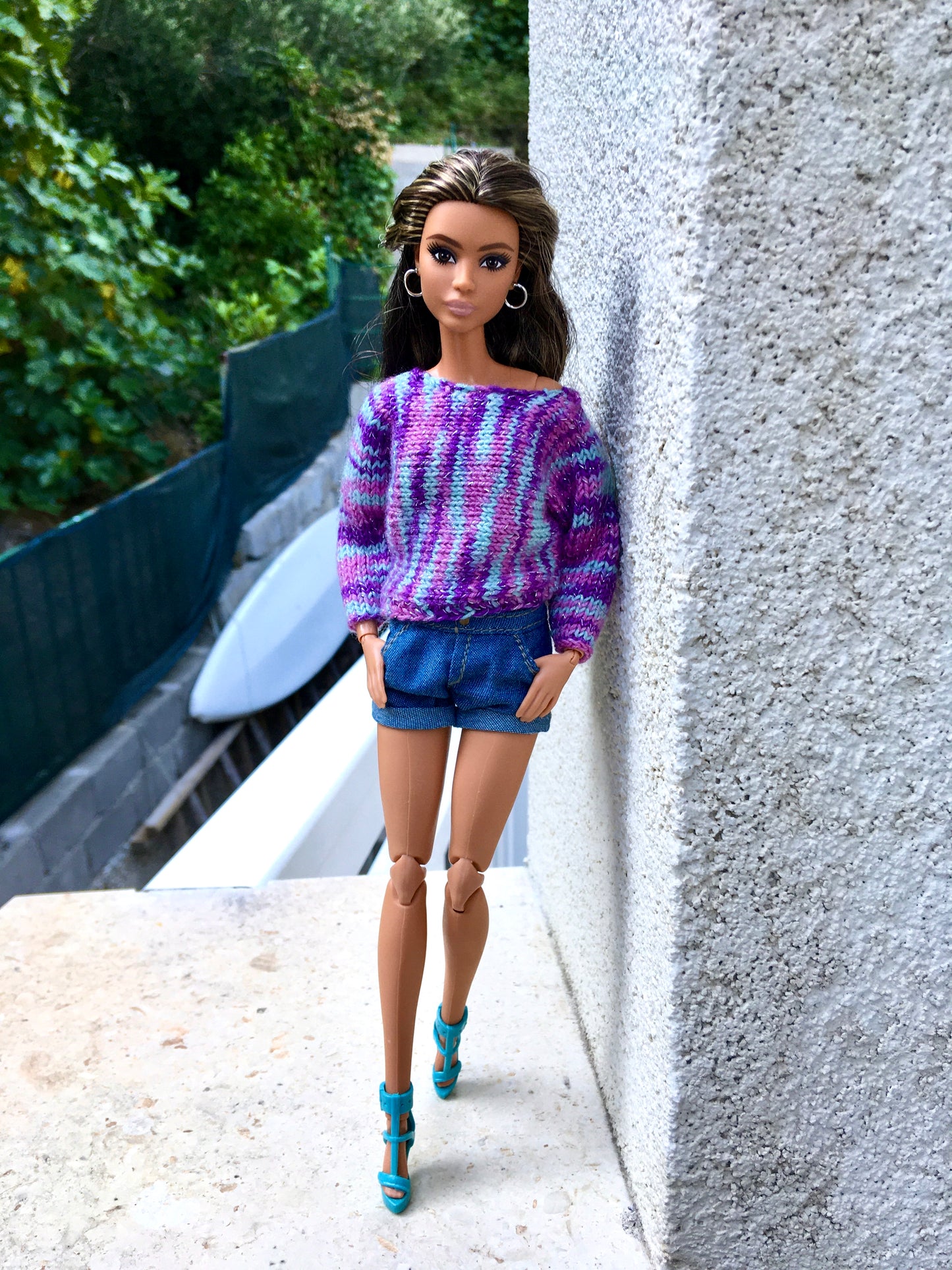 BQ-ZURI – Rainbow Knit Bat Sleeve Sweater for 11.5" 1/6 Scale Fashion Dolls, 2 Colors