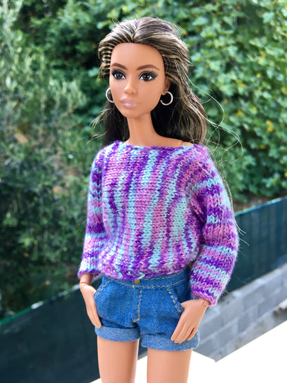 BQ-ZURI – Rainbow Knit Bat Sleeve Sweater for 11.5" 1/6 Scale Fashion Dolls, 2 Colors