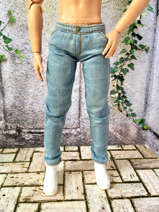 Washed Simple Slim Jeans for 12" 1/6 Scale Ken Dolls