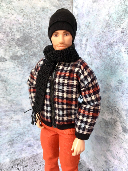 Black Crocheted Scarf for 1/6 Scale Dolls