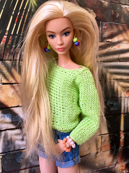 Soft Lime Knit Bat Sleeve Sweater for 11.5" 1/6 Scale Fashion Dolls