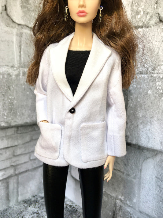 BQ-ALBA – White Minimalist Blazer for 11.5–12" 1/6 Scale Fashion Dolls