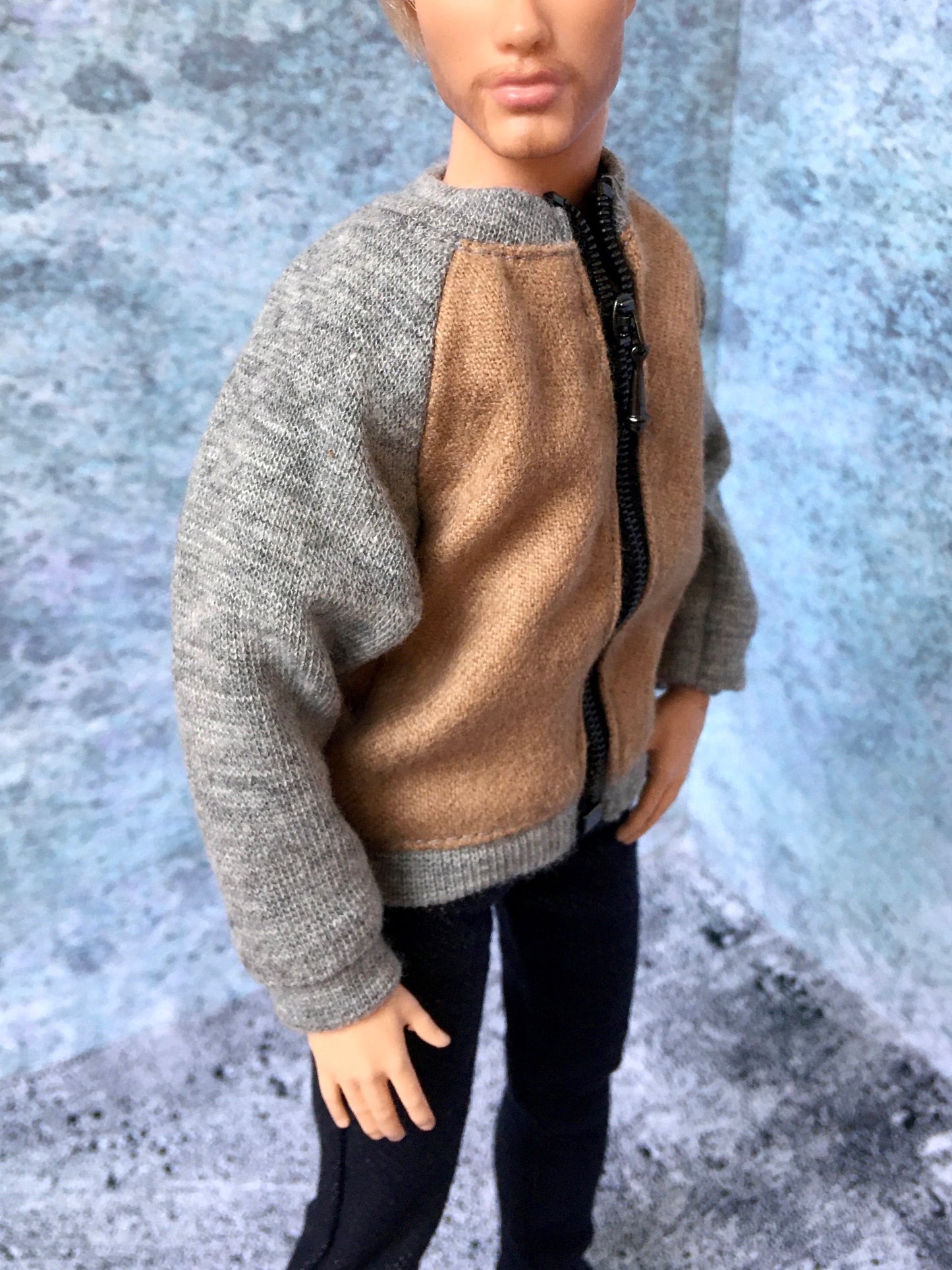BQ-ALMER – Beige-Grey Bomber Jacket for 12" 1/6 Scale Ken Dolls