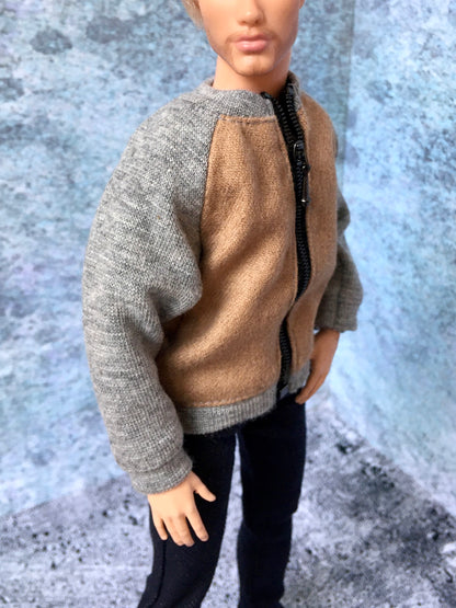BQ-ALMER – Beige-Grey Bomber Jacket for 12" 1/6 Scale Ken Dolls