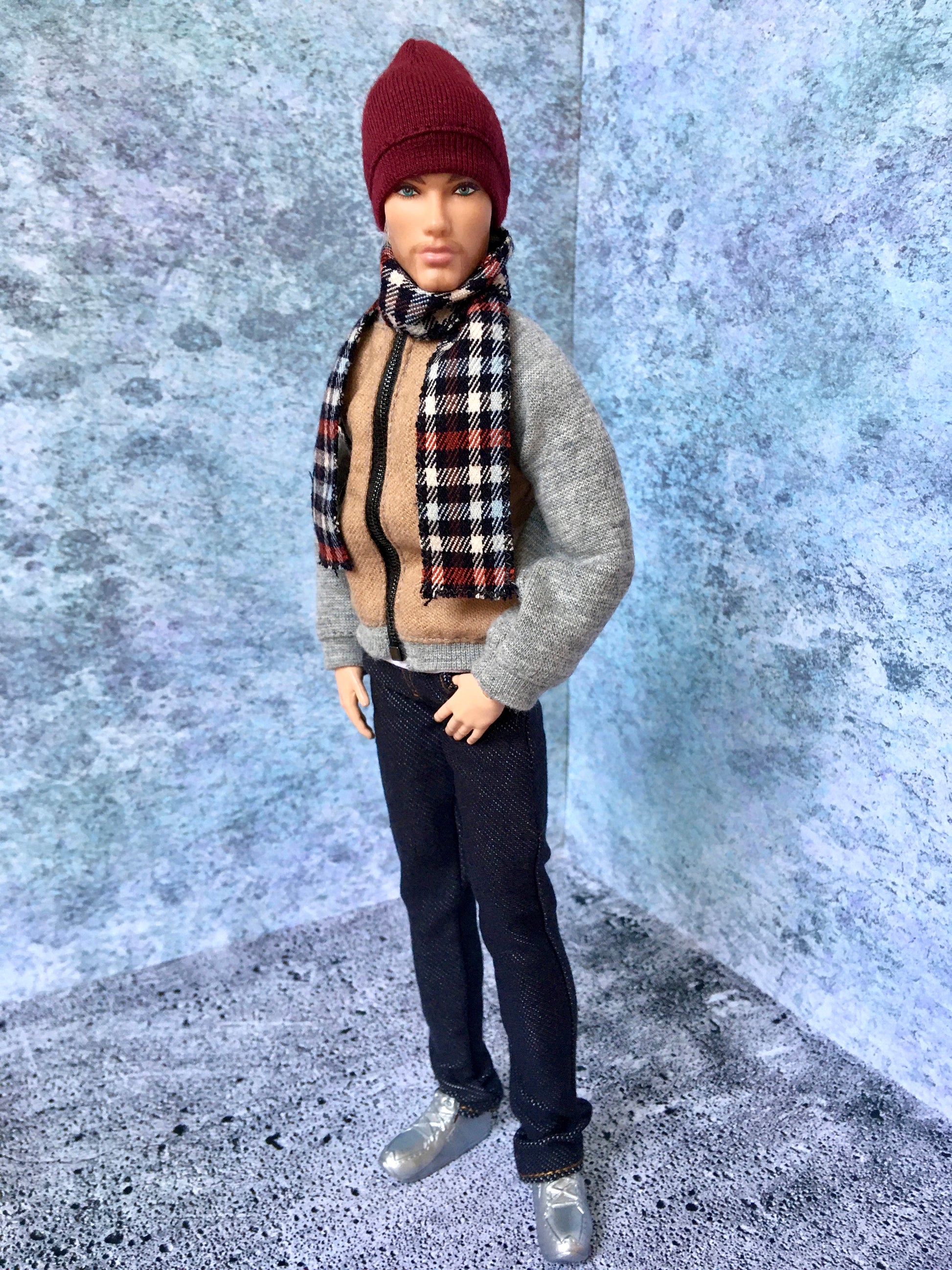 BQ-ALMER – Beige-Grey Bomber Jacket for 12" 1/6 Scale Ken Dolls