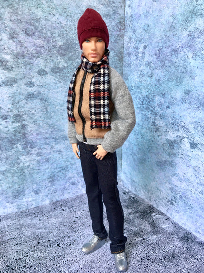 BQ-ALMER – Beige-Grey Bomber Jacket for 12" 1/6 Scale Ken Dolls
