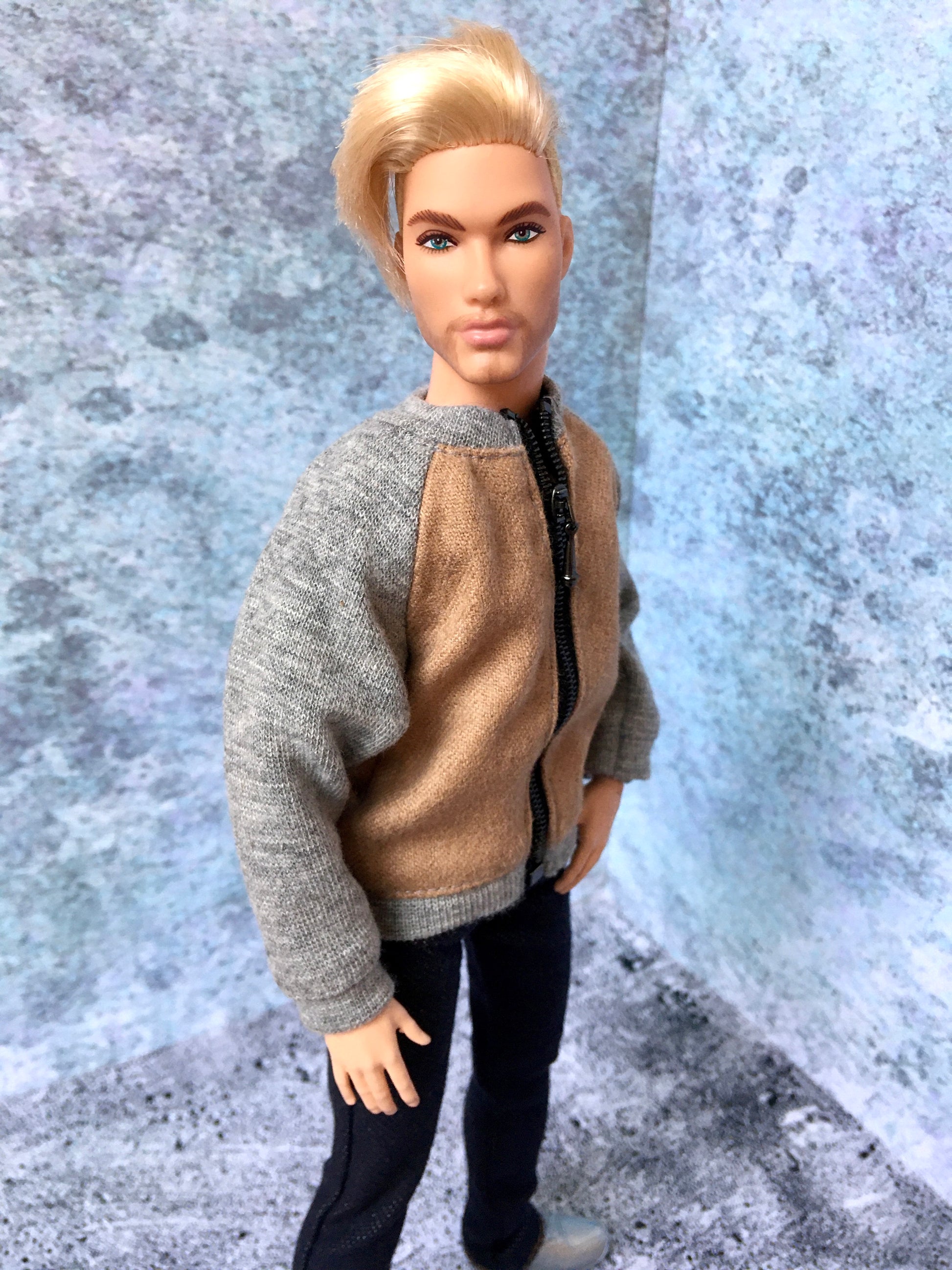 BQ-ALMER – Beige-Grey Bomber Jacket for 12" 1/6 Scale Ken Dolls
