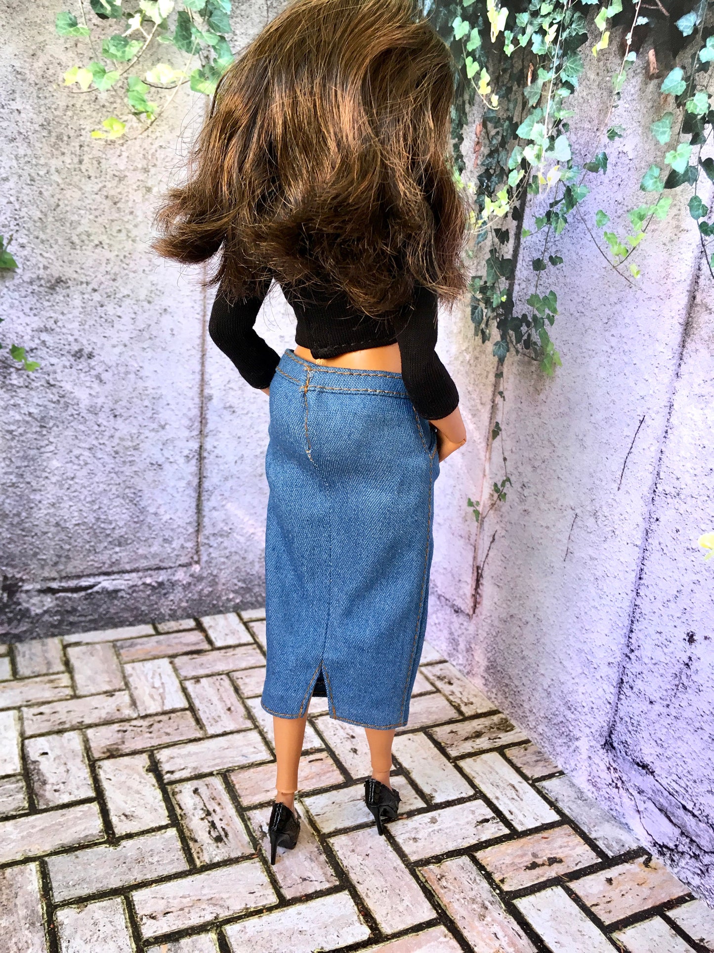 BQ-ALVI – Thin Denim Midi Skirt for 11" 1/6 Scale Curvy Fashion Dolls – 3 Colors