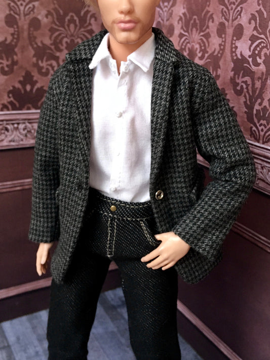 BQ-ARGON – Gray Checkered Cotton Blazer for 12" 1/6 Scale Ken Dolls