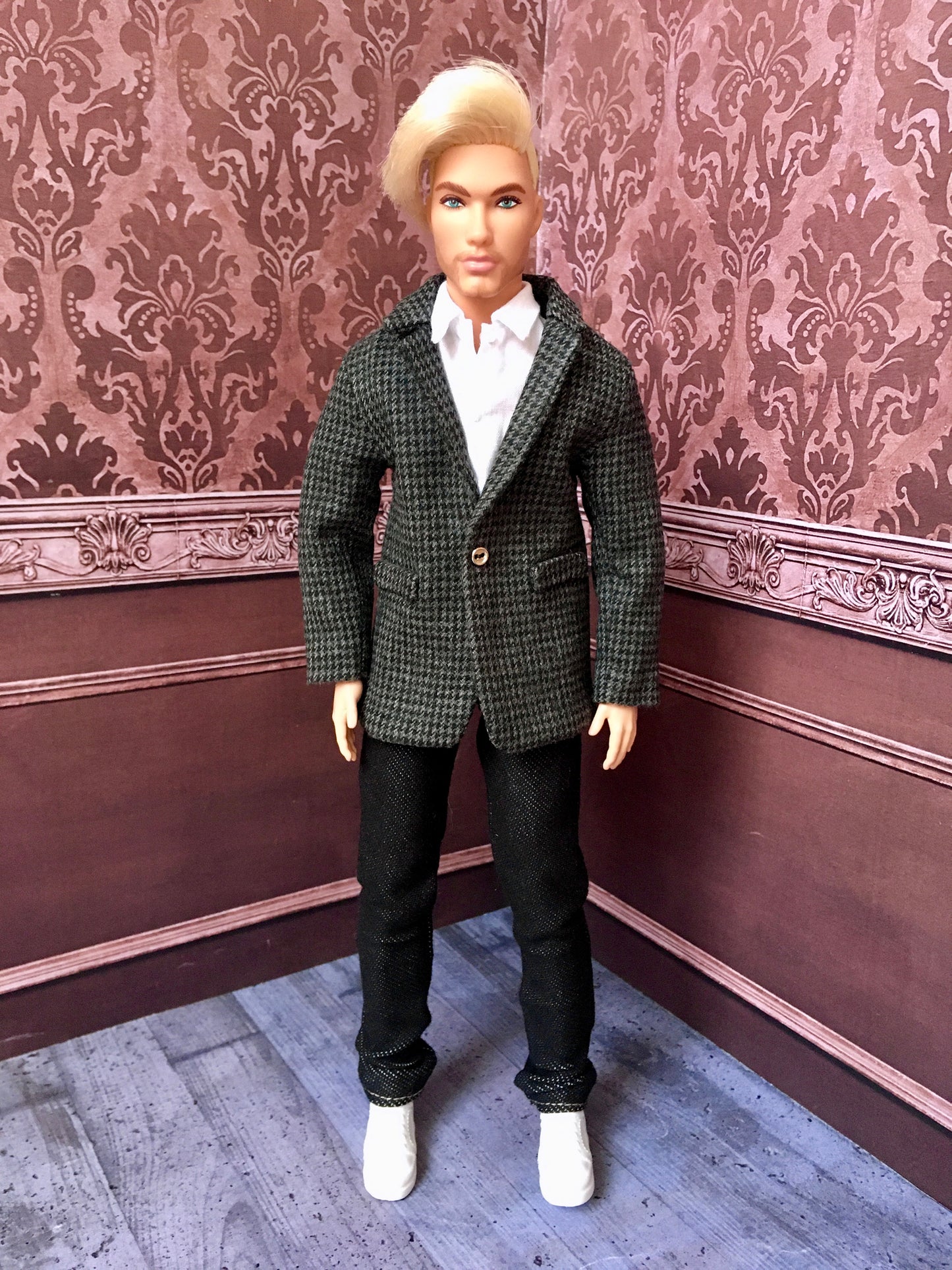 BQ-ARGON – Gray Checkered Cotton Blazer for 12" 1/6 Scale Ken Dolls