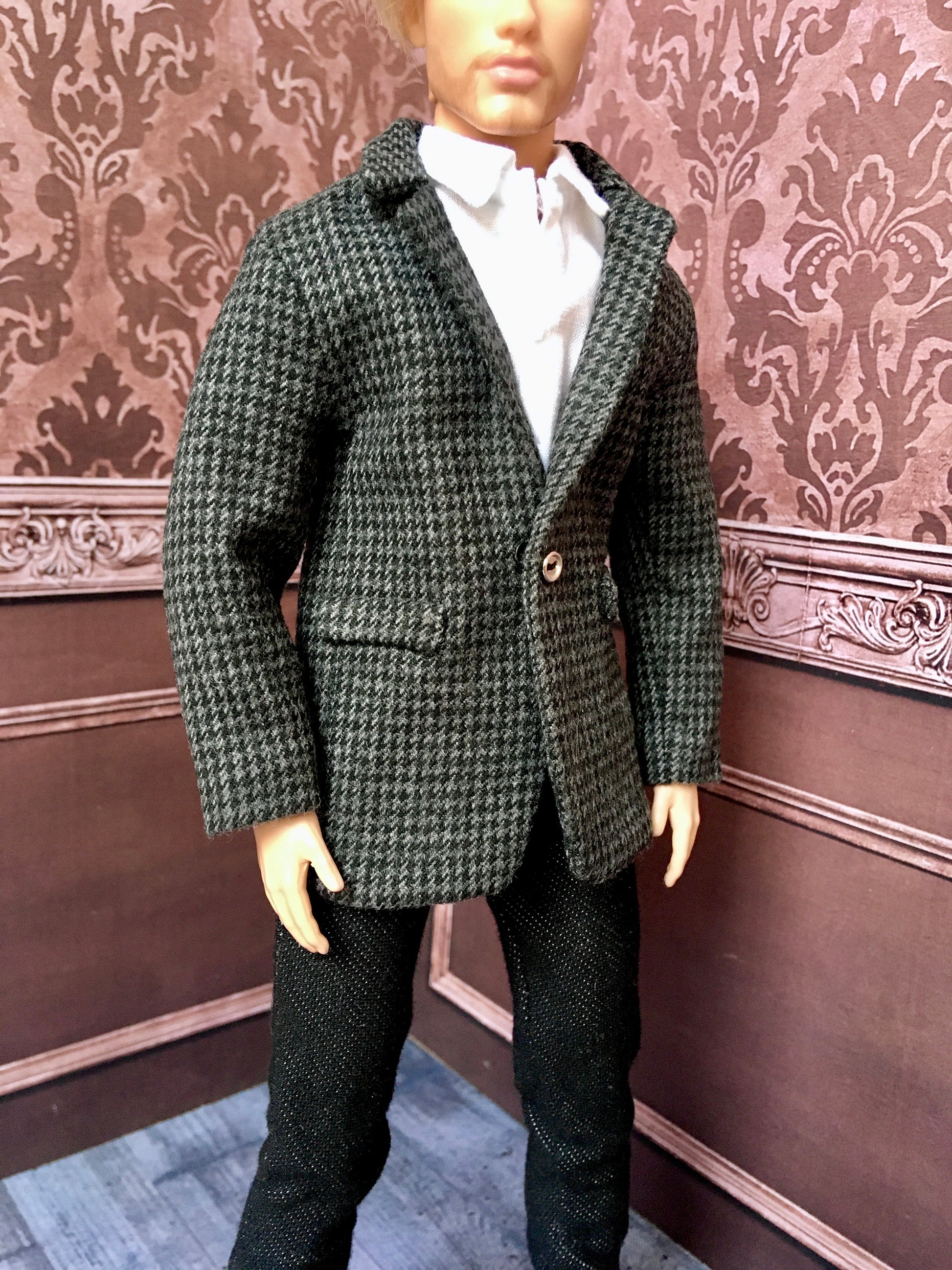 BQ-ARGON – Gray Checkered Cotton Blazer for 12" 1/6 Scale Ken Dolls