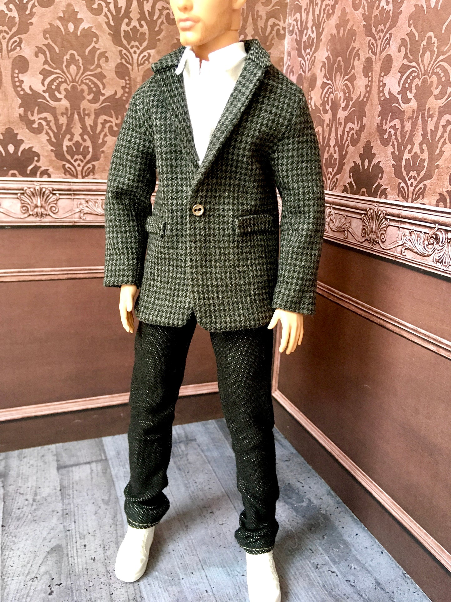 BQ-ARGON – Gray Checkered Cotton Blazer for 12" 1/6 Scale Ken Dolls