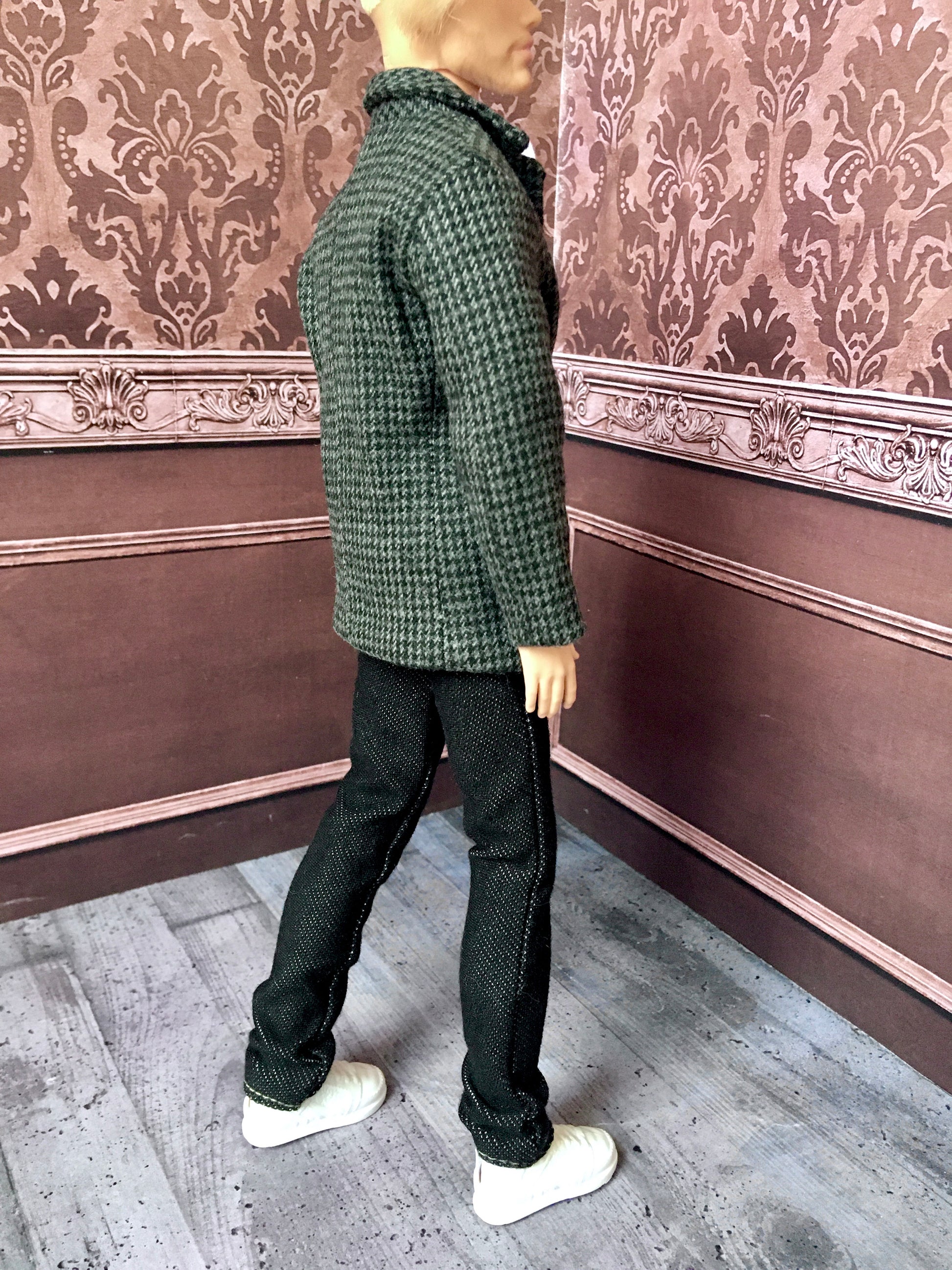 BQ-ARGON – Gray Checkered Cotton Blazer for 12" 1/6 Scale Ken Dolls