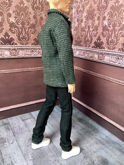 BQ-ARGON – Gray Checkered Cotton Blazer for 12" 1/6 Scale Ken Dolls
