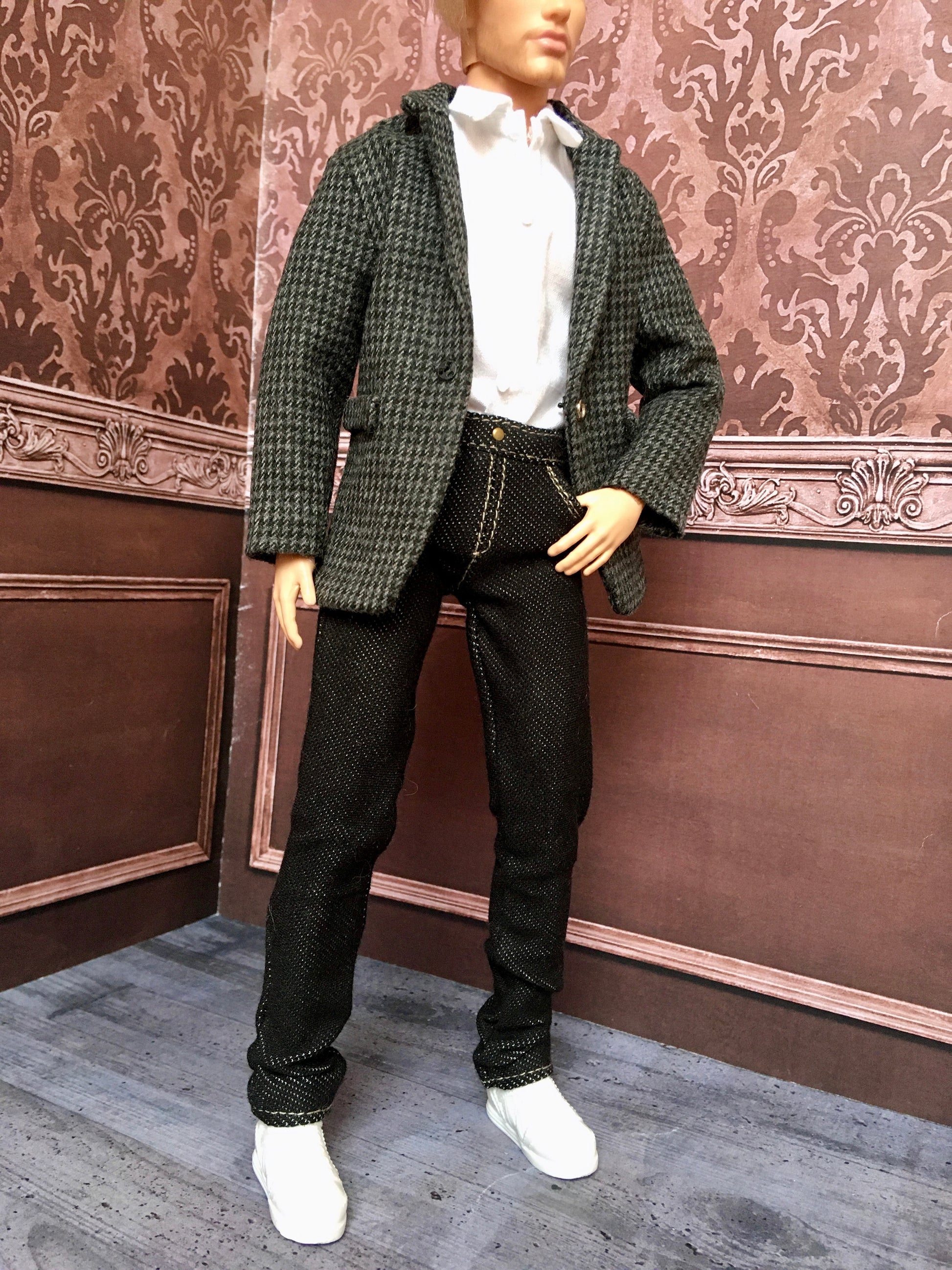 BQ-ARGON – Gray Checkered Cotton Blazer for 12" 1/6 Scale Ken Dolls