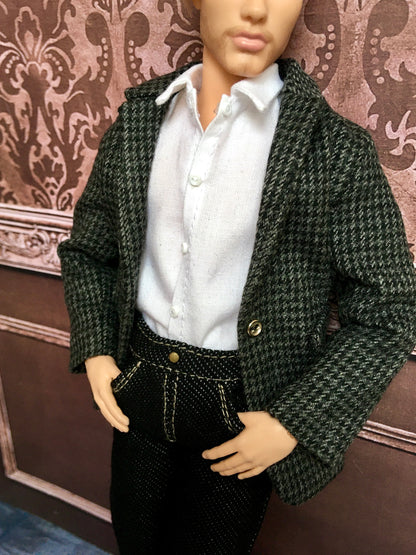 BQ-ARGON – Gray Checkered Cotton Blazer for 12" 1/6 Scale Ken Dolls