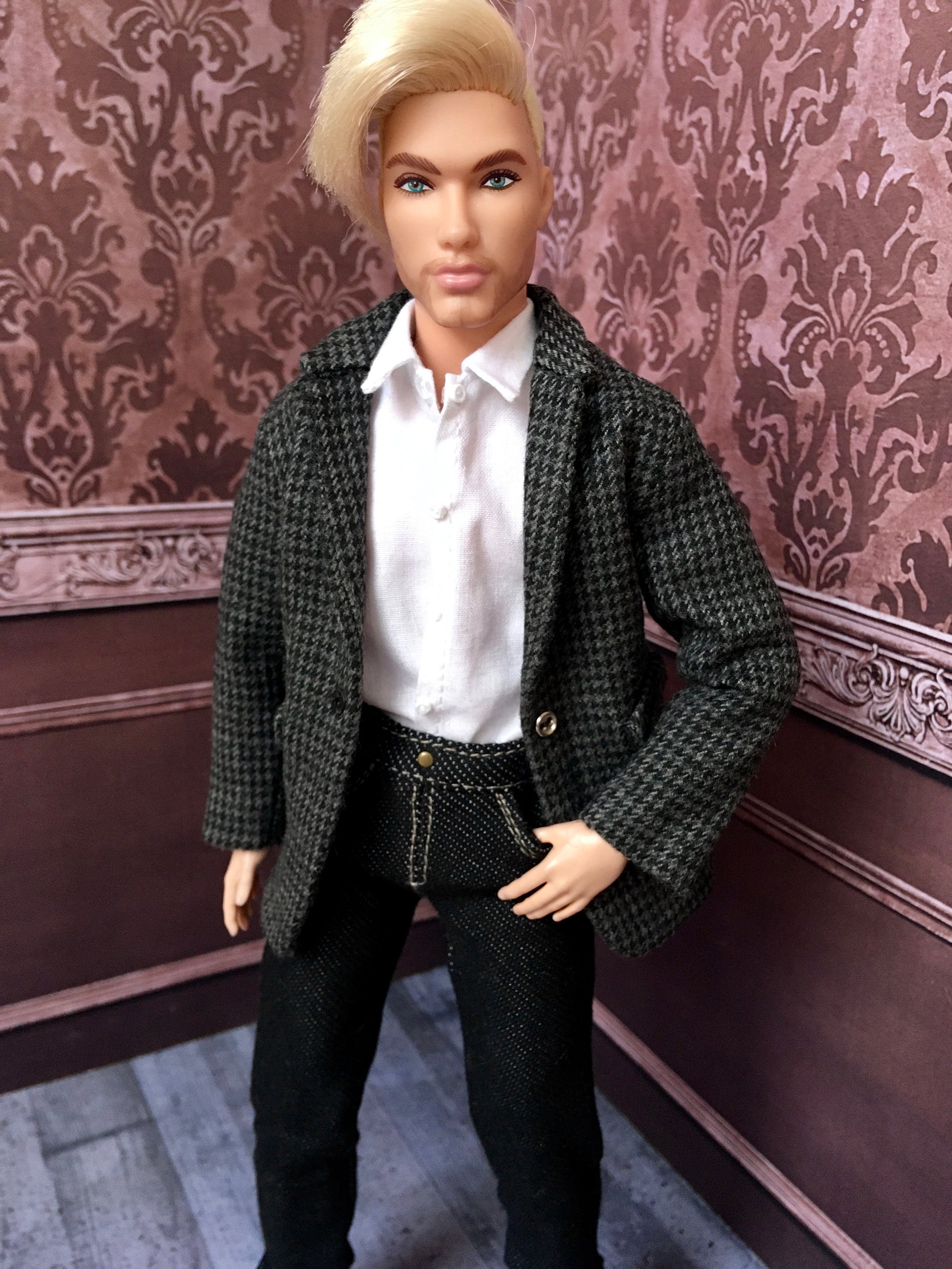 BQ-ARGON – Gray Checkered Cotton Blazer for 12" 1/6 Scale Ken Dolls