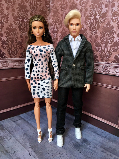 BQ-ARGON – Gray Checkered Cotton Blazer for 12" 1/6 Scale Ken Dolls