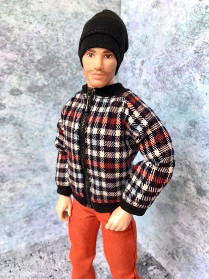 BQ-ARGYLE – Tartan-Plaid Bomber Jacket for 12" 1/6 Scale Ken Dolls