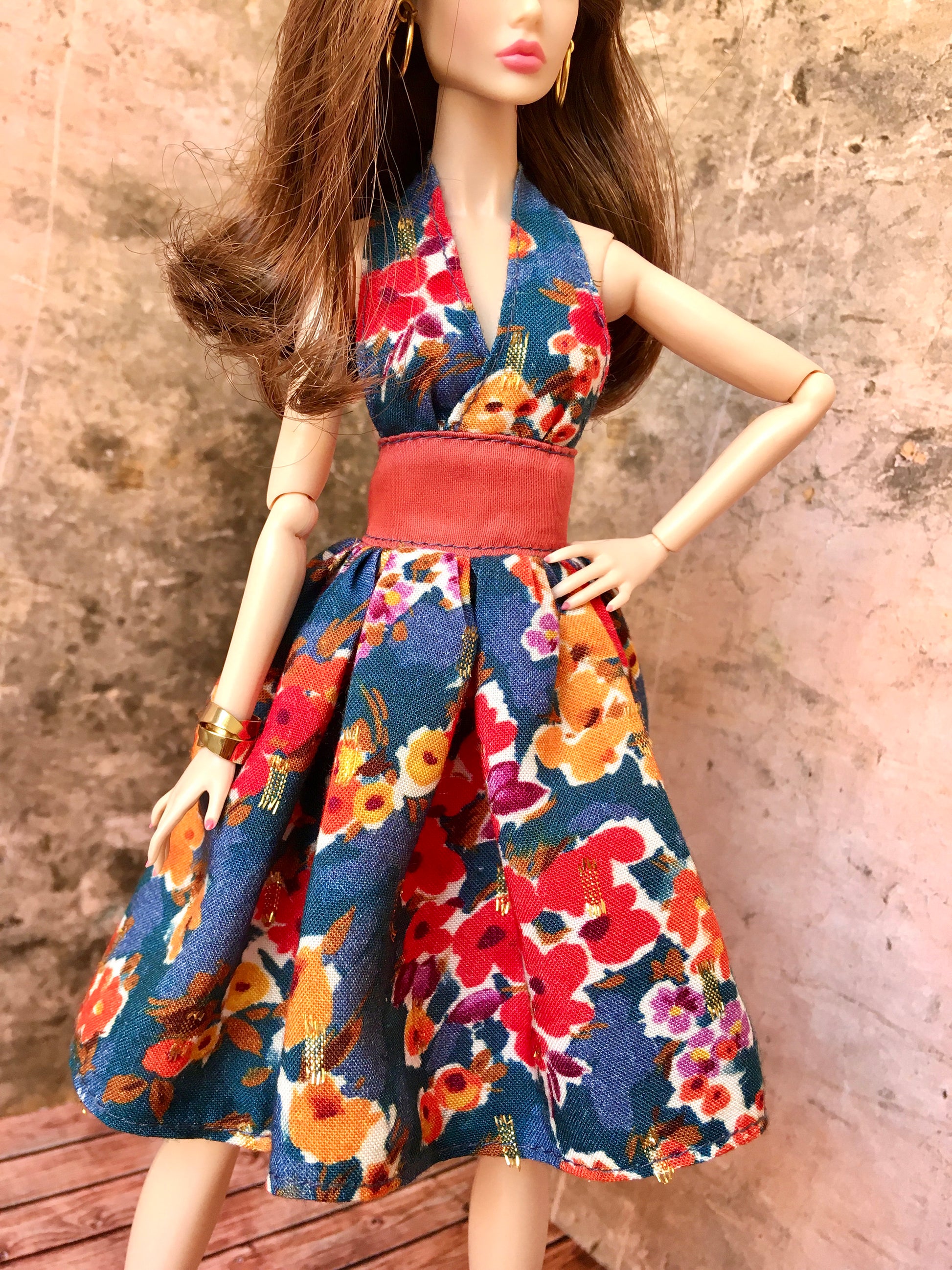 BQ‑AVENA – Flower Halter Dress with Full Skirt for 12" 1/6 Scale Fashion Dolls - www.bouutique.com