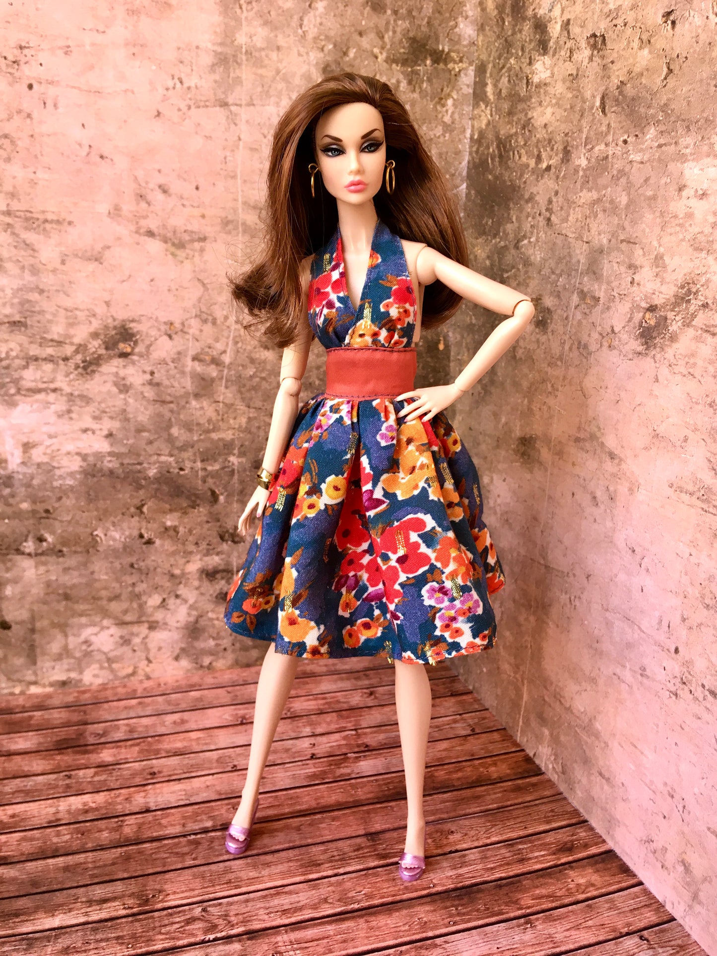 BQ‑AVENA – Flower Halter Dress with Full Skirt for 12" 1/6 Scale Fashion Dolls - www.bouutique.com