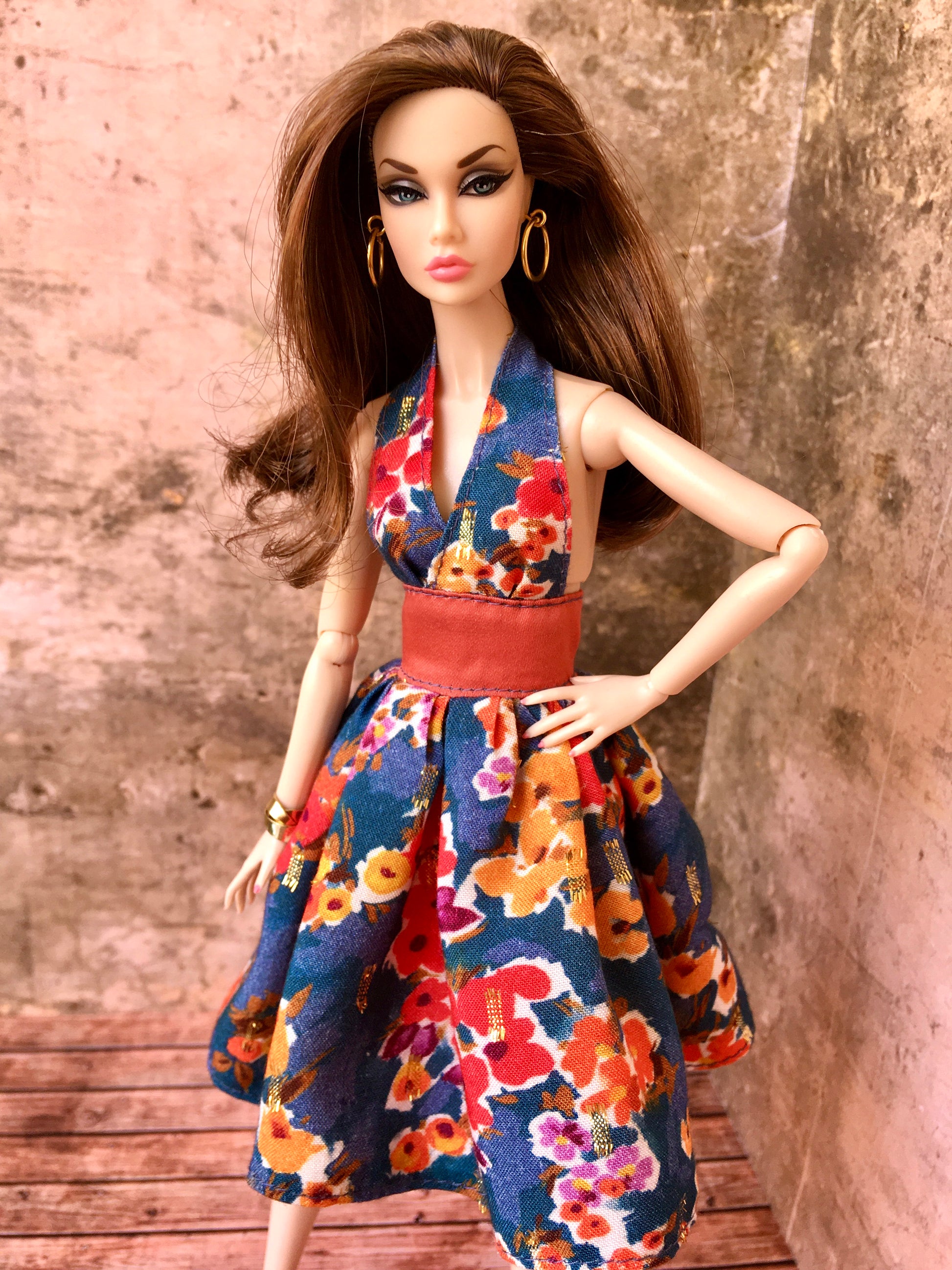 BQ‑AVENA – Flower Halter Dress with Full Skirt for 12" 1/6 Scale Fashion Dolls - www.bouutique.com