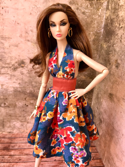 BQ‑AVENA – Flower Halter Dress with Full Skirt for 12" 1/6 Scale Fashion Dolls - www.bouutique.com