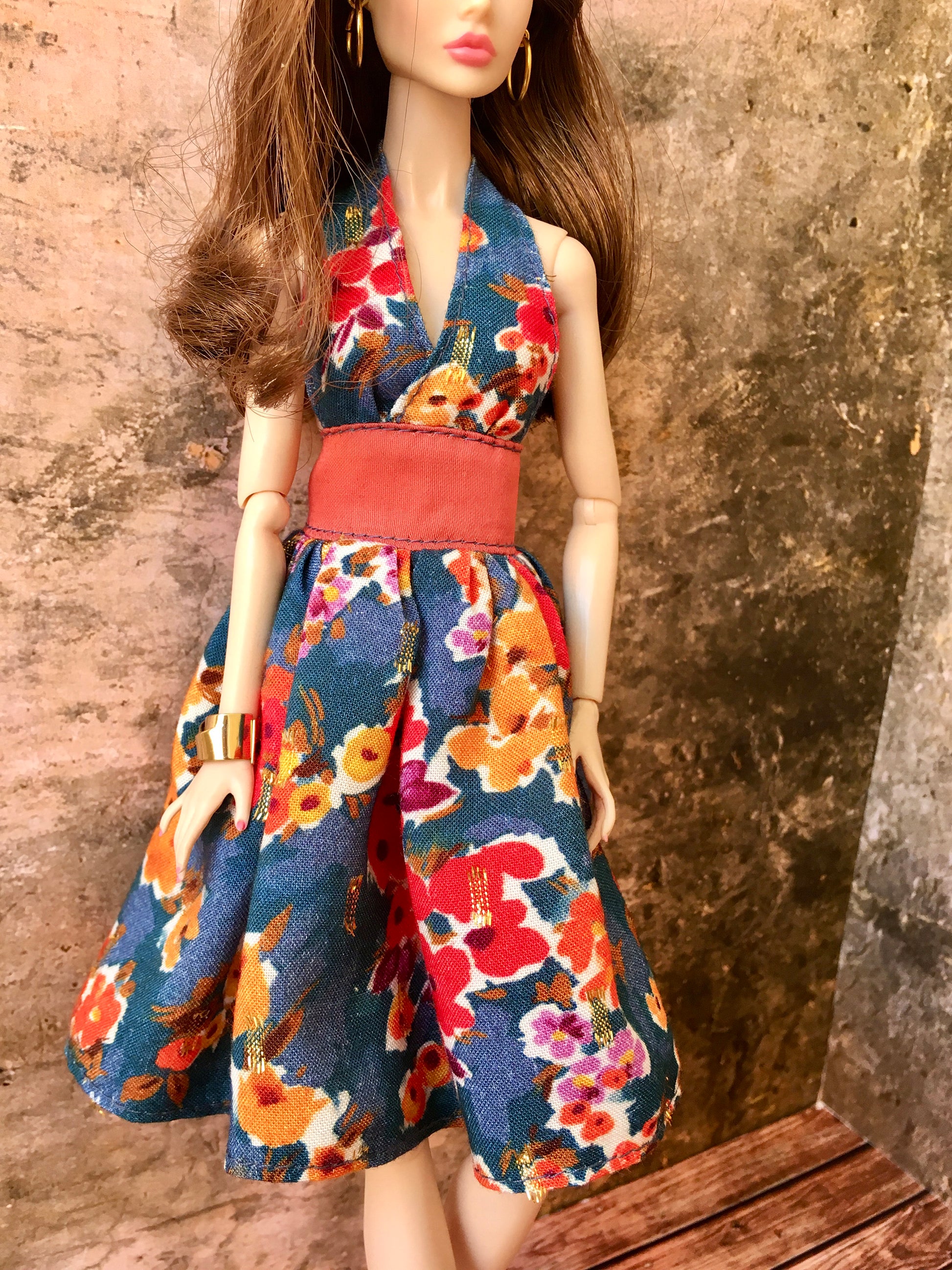 BQ‑AVENA – Flower Halter Dress with Full Skirt for 12" 1/6 Scale Fashion Dolls - www.bouutique.com