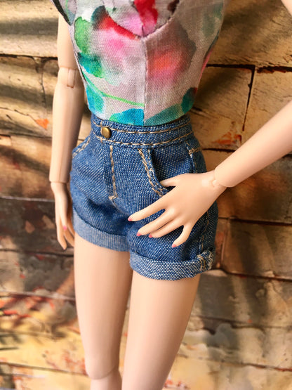 BQ-AYLA - Roll-up Denim Shorts 12" 1/6 Scale Fashion Dolls - www.bouutique.com