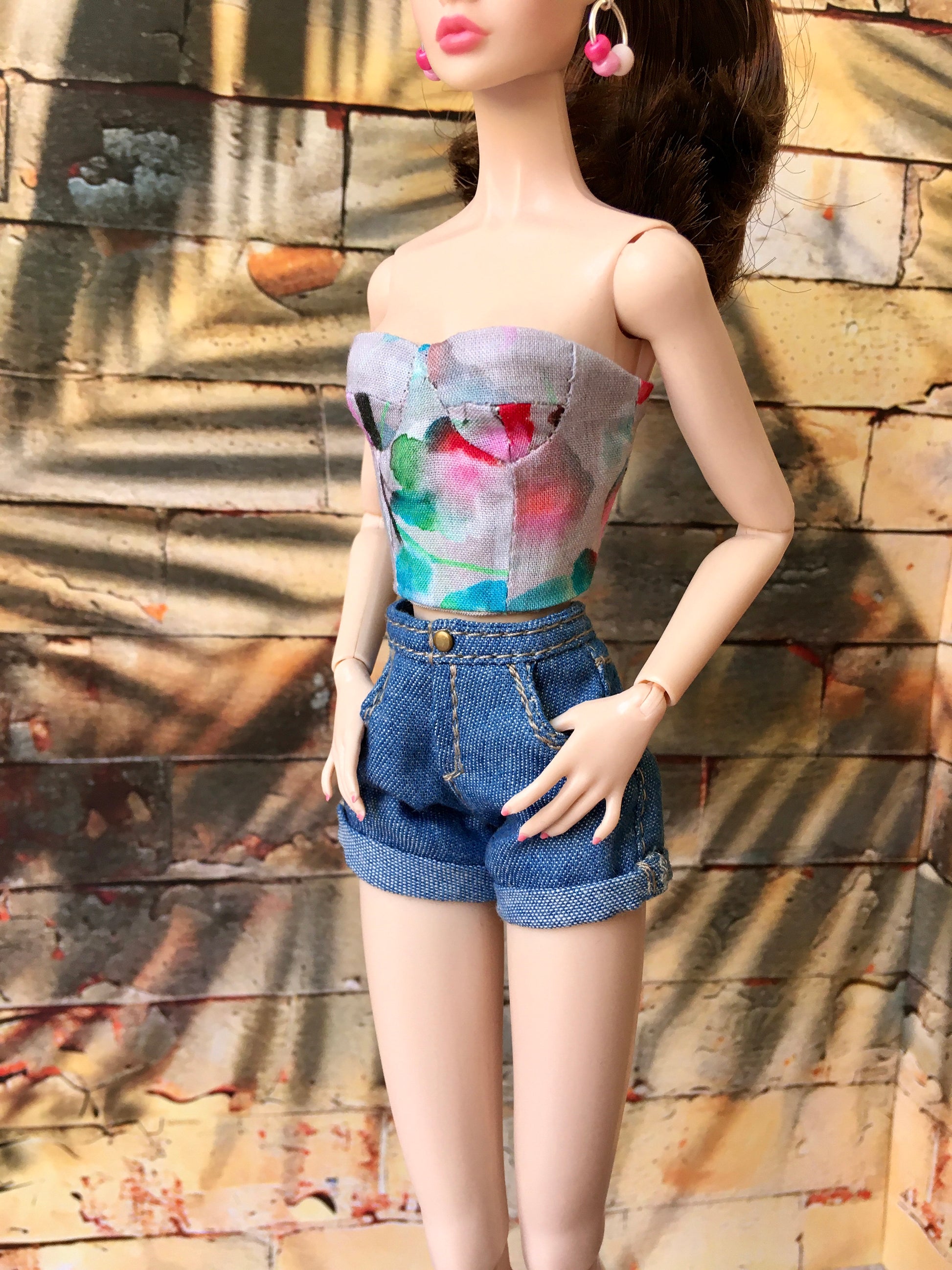 BQ-AYLA - Roll-up Denim Shorts 12" 1/6 Scale Fashion Dolls - www.bouutique.com