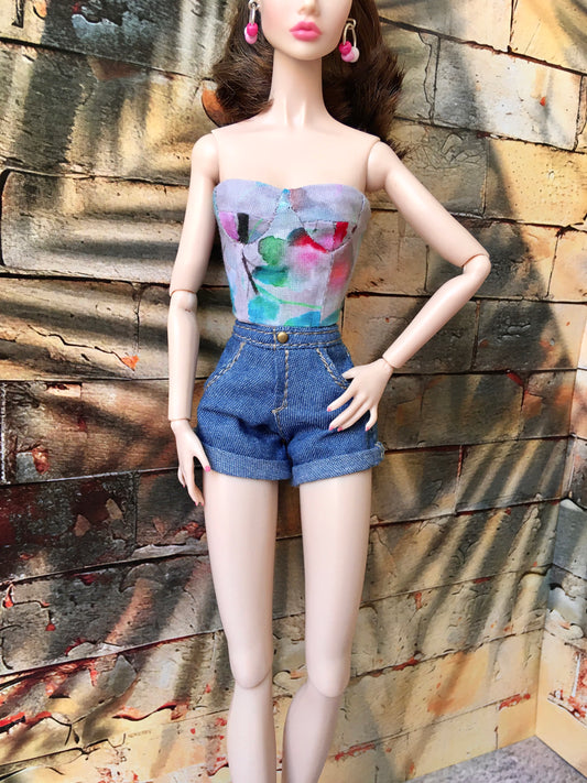 BQ-AYLA - Roll-up Denim Shorts 12" 1/6 Scale Fashion Dolls - www.bouutique.com