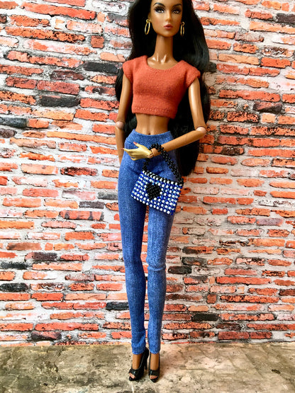 BQ-AZURE – Slim Blue Stretch Jeggings for 12.5" Fashion Dolls - www.bouutique.com