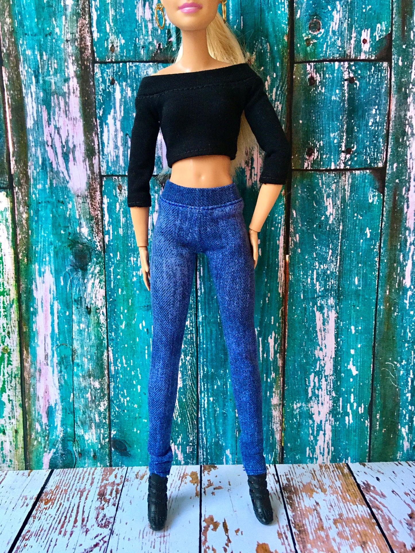 BQ-AZURE – Slim Blue Stretch Jeggings for 11.5" Fashion Dolls - www.bouutique.com