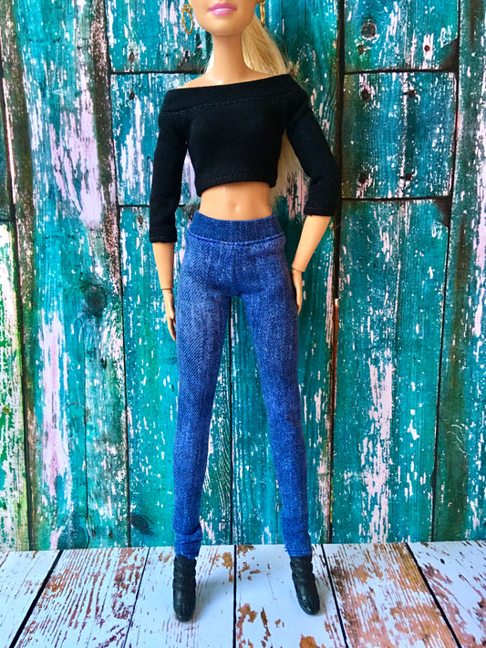 BQ-AZURE – Slim Blue Stretch Jeggings for 11.5" Fashion Dolls - www.bouutique.com