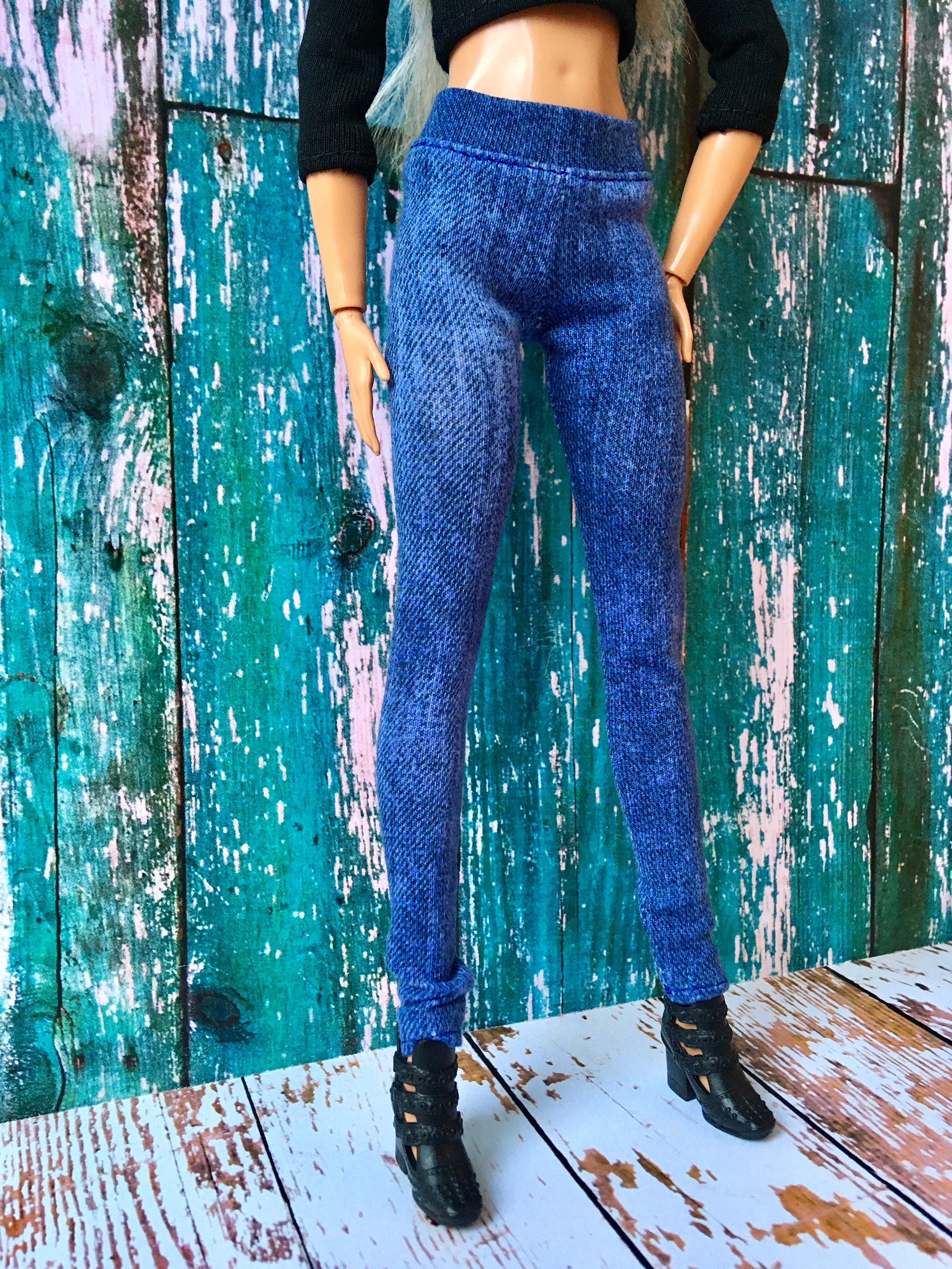 BQ-AZURE – Slim Blue Stretch Jeggings for 11.5" Fashion Dolls - www.bouutique.com