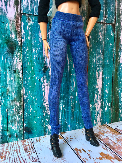 BQ-AZURE – Slim Blue Stretch Jeggings for 11.5" Fashion Dolls - www.bouutique.com