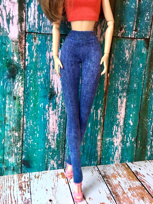 BQ-AZURE – Slim Blue Stretch Jeggings for 12" 1/6 Scale Fashion Dolls - www.bouutique.com