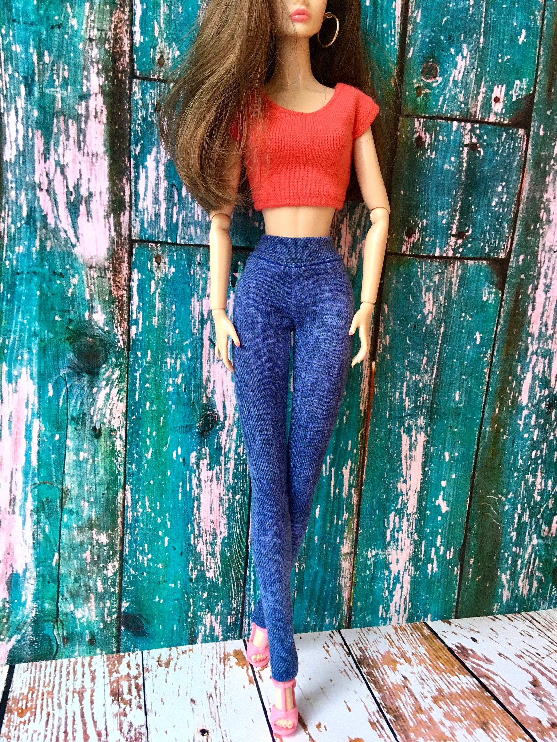 BQ-AZURE – Slim Blue Stretch Jeggings for 12" 1/6 Scale Fashion Dolls - www.bouutique.com