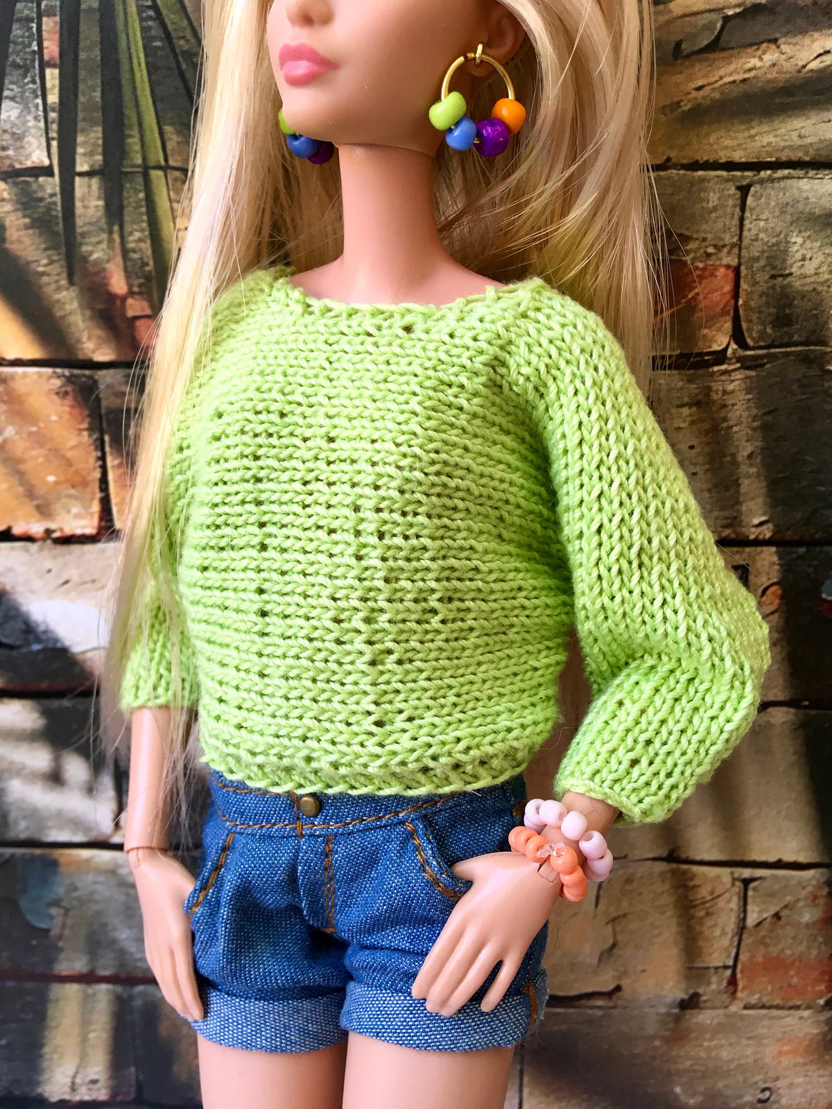 BQ-BREEZE – Soft Lime Knit Batwing Sleeve Sweater for 11.5" 1/6 Scale Fashion Dolls